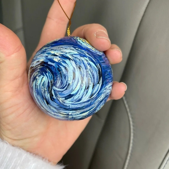 Hand Painted Starry Night Glass Ornament, NWT, made be me - Picture 3 of 8